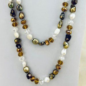 💖 Three Colors Of Freshwater Pearls & Crystal Necklace /N131-A